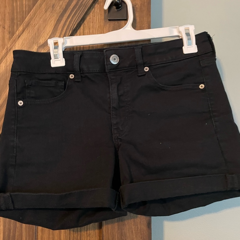 American Eagle size 10 black midi jean shorts